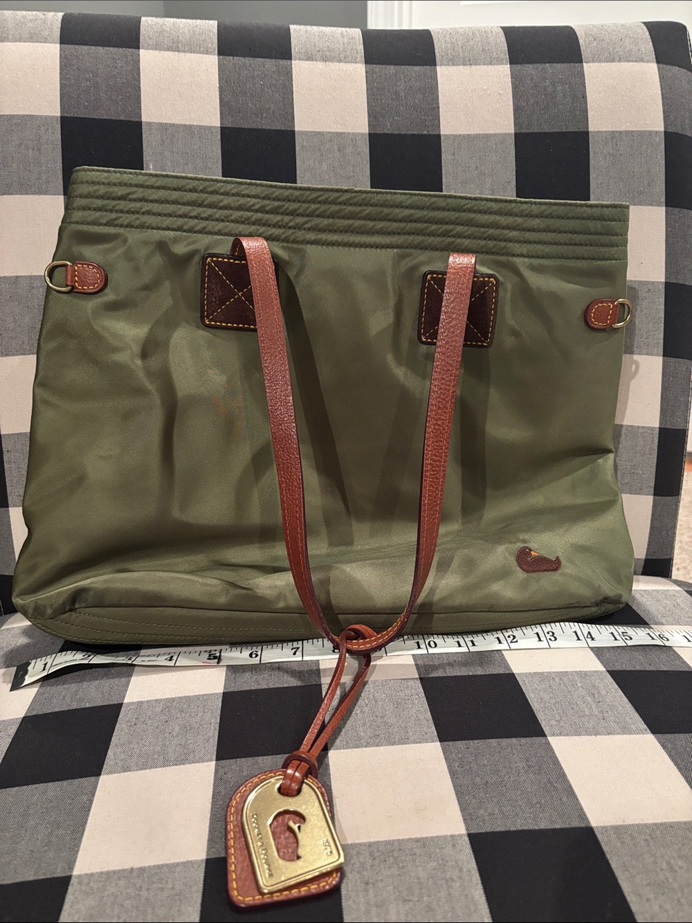 Dooney & Bourke Brown Leather Luggage Tag with Brass Plate